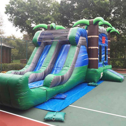 Inflatable Combo Bounce House with slide and pool for party rental Tropical Blue Crush 35*15*13ft (10.67*4.6*3.96M)