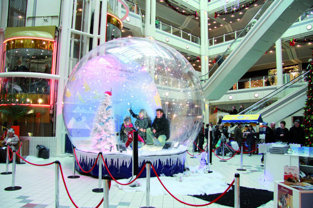 Inflatable Snow Globe 10ft Christmas Decoration Transparent Bubble Tent with Printed Background, Blower and Pump, Repair kit