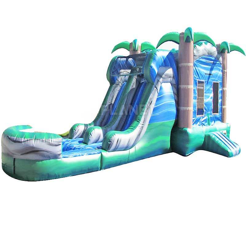 Inflatable Combo Bounce House with slide and pool for party rental Tropical Blue Crush 35*15*13ft (10.67*4.6*3.96M)