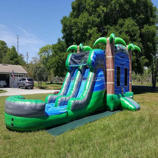 Inflatable Combo Bounce House with slide and pool for party rental Tropical Blue Crush 35*15*13ft (10.67*4.6*3.96M)