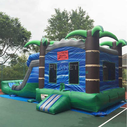 Inflatable Combo Bounce House with slide and pool for party rental Tropical Blue Crush 35*15*13ft (10.67*4.6*3.96M)