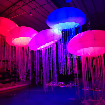 Giant Inflatable Jellyfish Lamp 3.3 * 8.3FT with 16 Colors LED Lighting for Party, Bar, Event Wedding Decoration Inflatable Jellyfish Lighting (3Pcs)