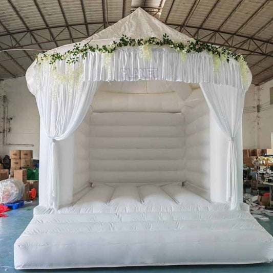 Inflatable White Bounce House Professional Jumping Bouncy Castle Bouncer for Wedding Party with Air Blower 13*13*16.4ft（4*4*5m）