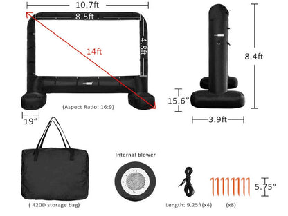 Inflatable Projector Screen 14ft for Front and Rear Projection Blow up Mega Movie Screen for Outdoor Movies Storage Bag and Blower