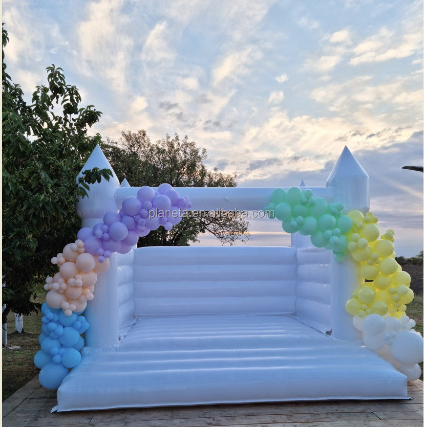 Inflatable White Bounce House Professional Jumping Bouncy Castle Bouncer for Wedding Party with Air Blower (13ft*13ft*10ft（4*4*3m）)