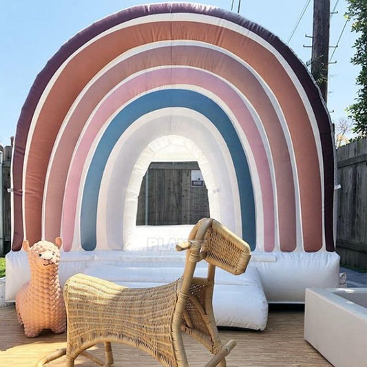 10*10ftOutdoor Home Backyard Pastel Color Bounce Castle Inflatable Rainbow Bouncer White Bounce House For Kids