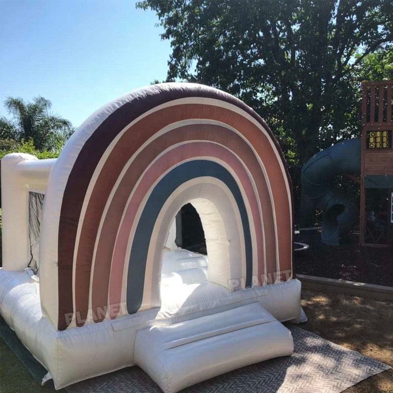 10*10ftOutdoor Home Backyard Pastel Color Bounce Castle Inflatable Rainbow Bouncer White Bounce House For Kids